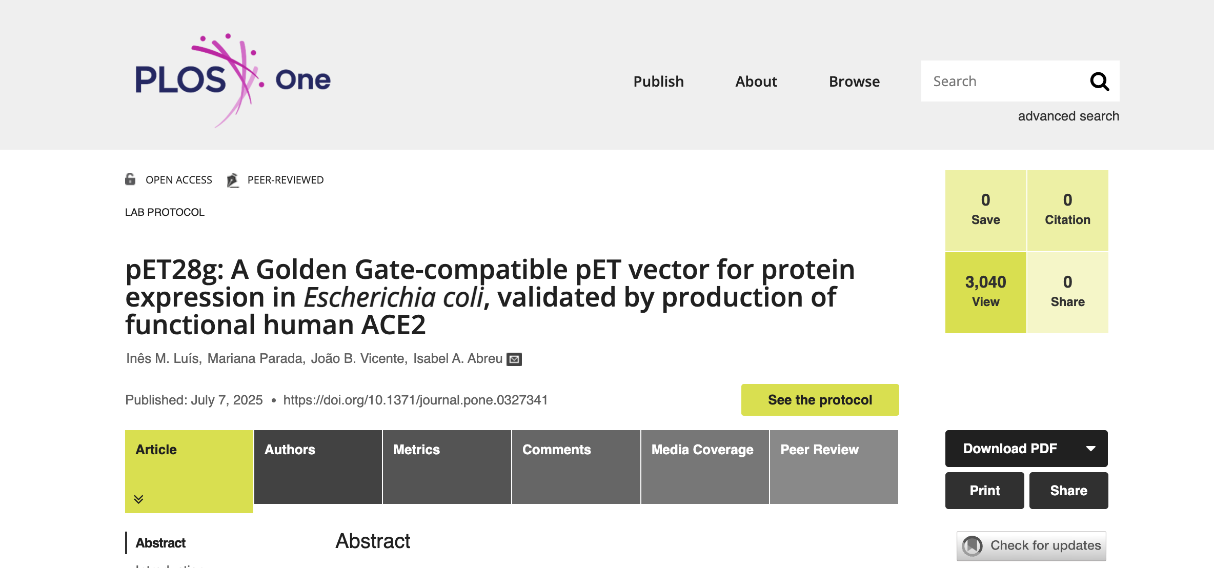 pET28g: A Golden Gate-compatible pET vector for protein expression in Escherichia coli, validated by production of functional human ACE2